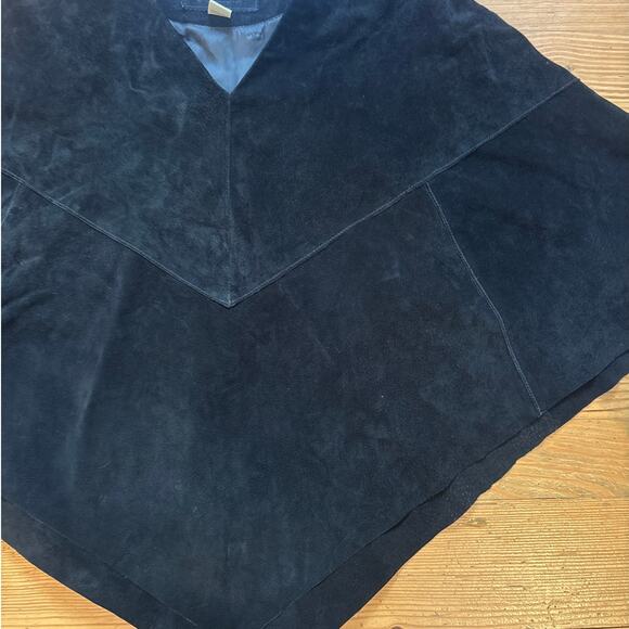 Decoded black suede leather pull over poncho coat SIZE XS - Picture 3 of 5